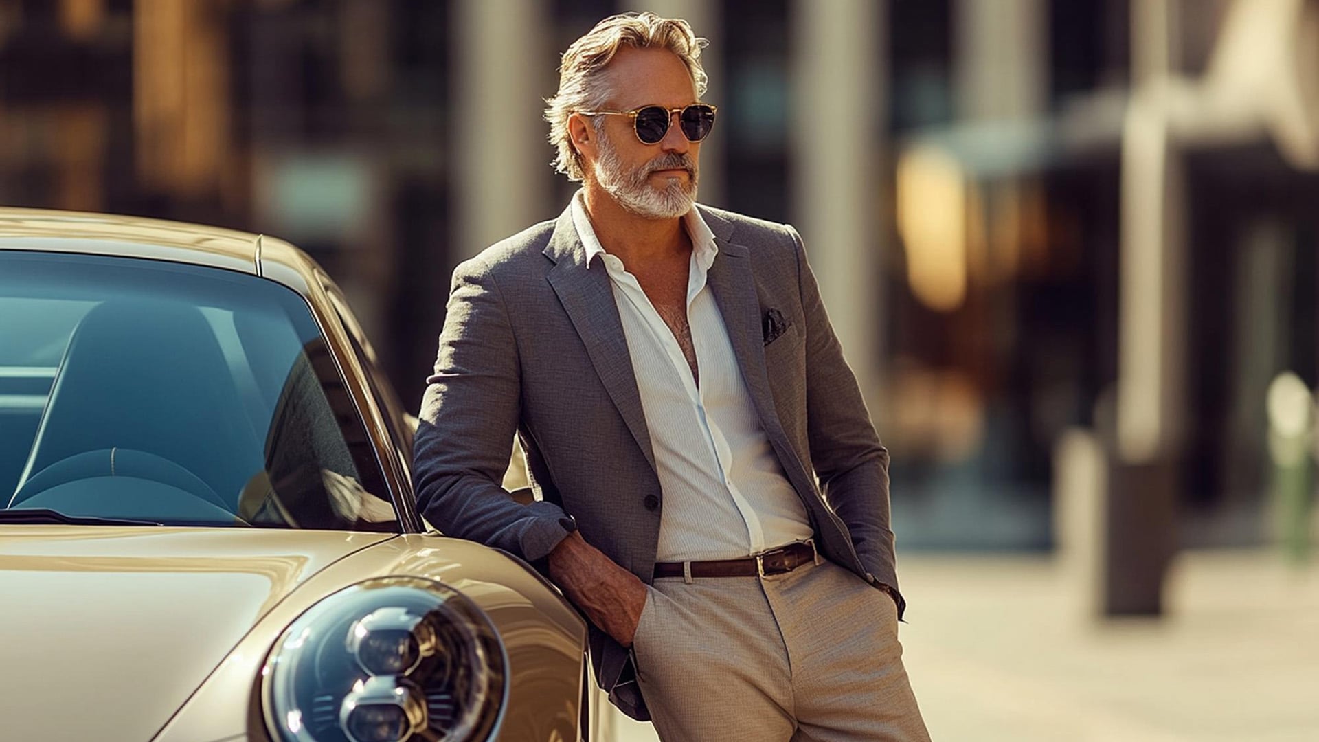 Sugar Daddy Sugar Daddy muito rico encostado em sua Porsche.