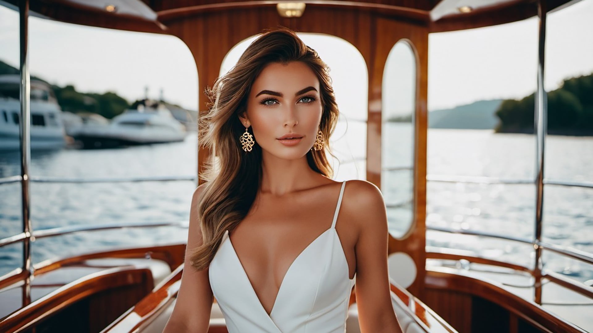 Luxury Dating Apps Uma garota de classe alta em um Yatch.
